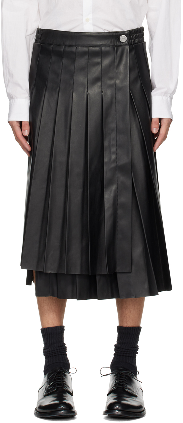 Shop Han Kjobenhavn Black Pleated Faux-leather Skirt