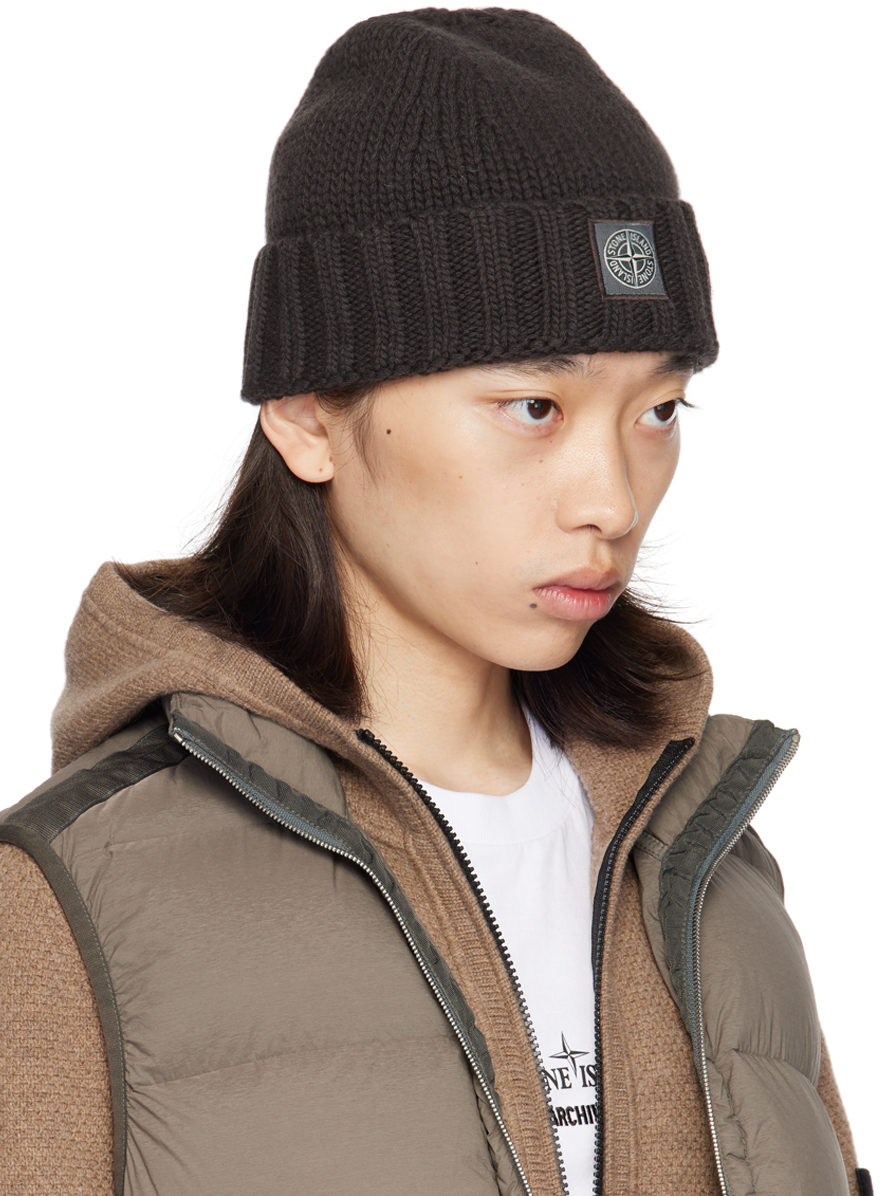 Shop Stone Island Gray Knitted Tonal Badge Beanie In V0062 Lead Grey