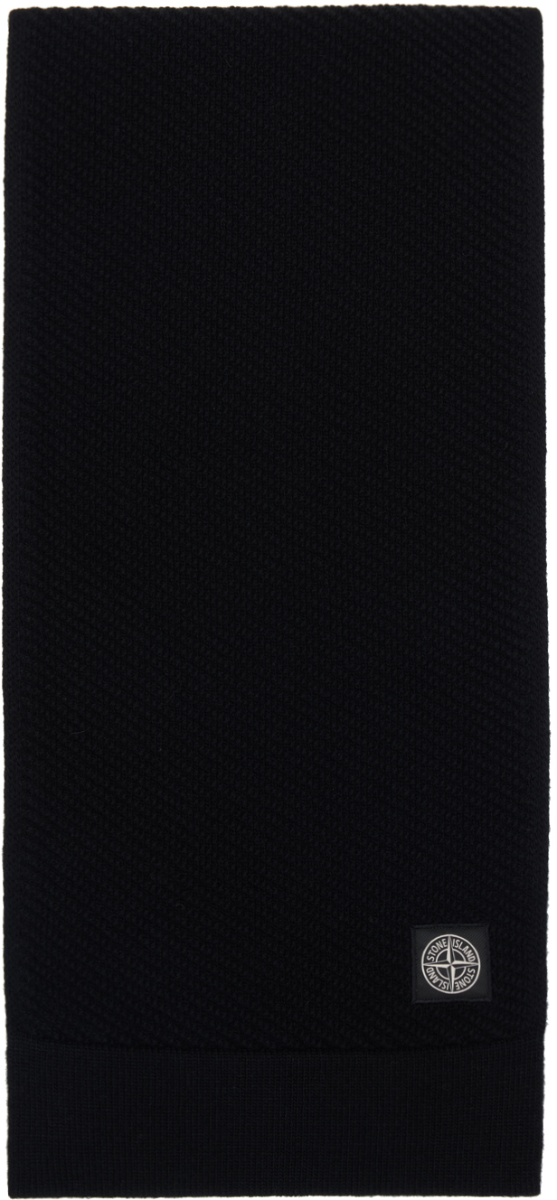 Shop Stone Island Black Knitted Badge Scarf In V0029 Black