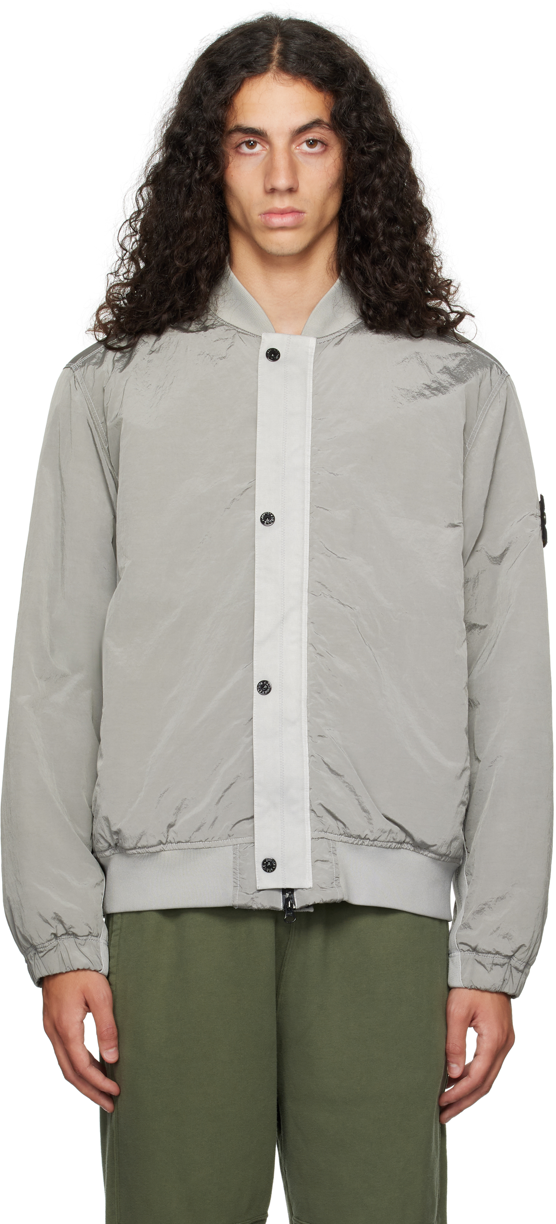 Gray Nylon Metal Bomber Jacket