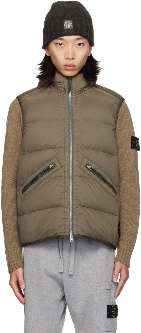 Brown Seamless Tunnel Down Vest by Stone Island on Sale