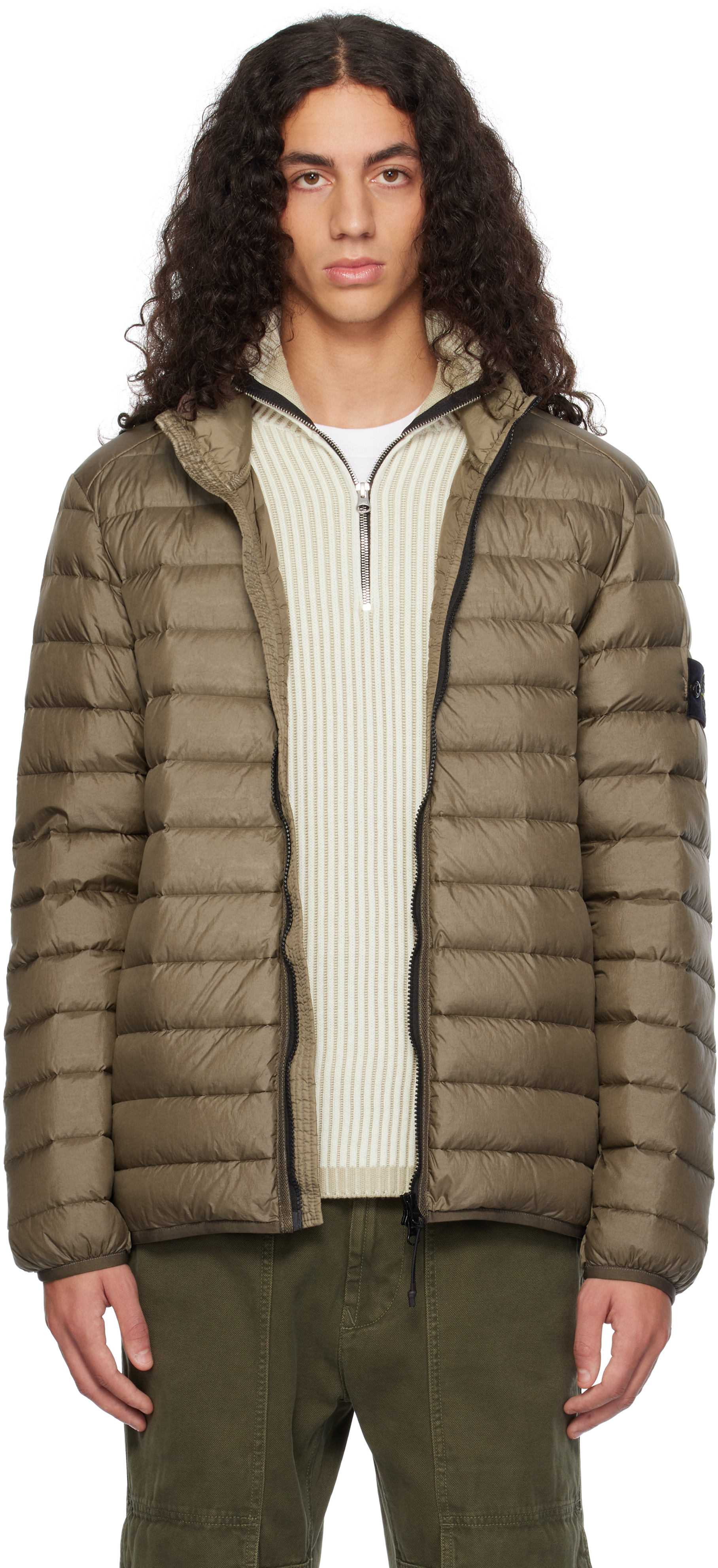 Brown 42924 Loom Woven Chambers Down Jacket by Stone Island on Sale