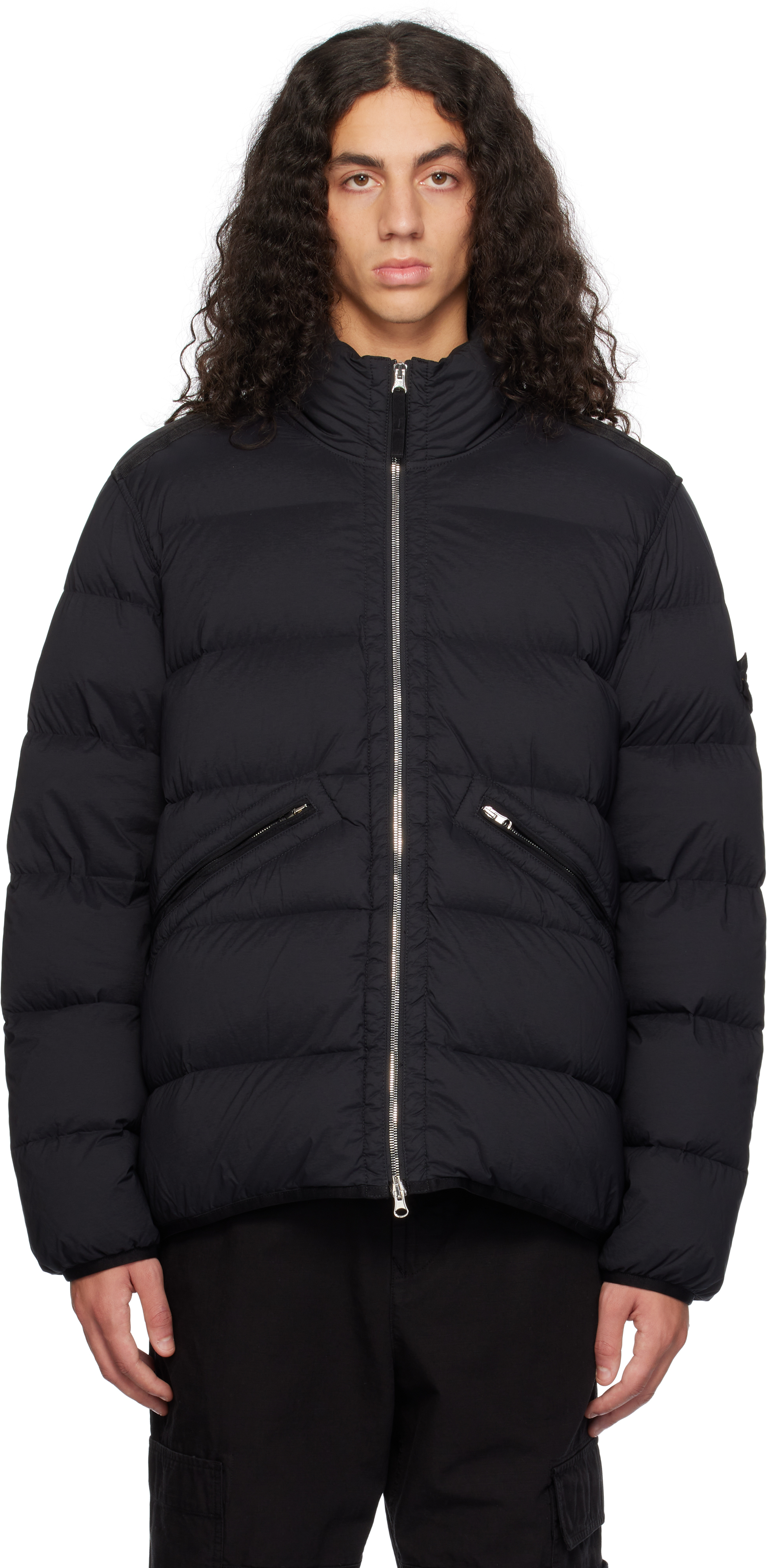 Black 43028 Seamless Tunnel Nylon Down Jacket