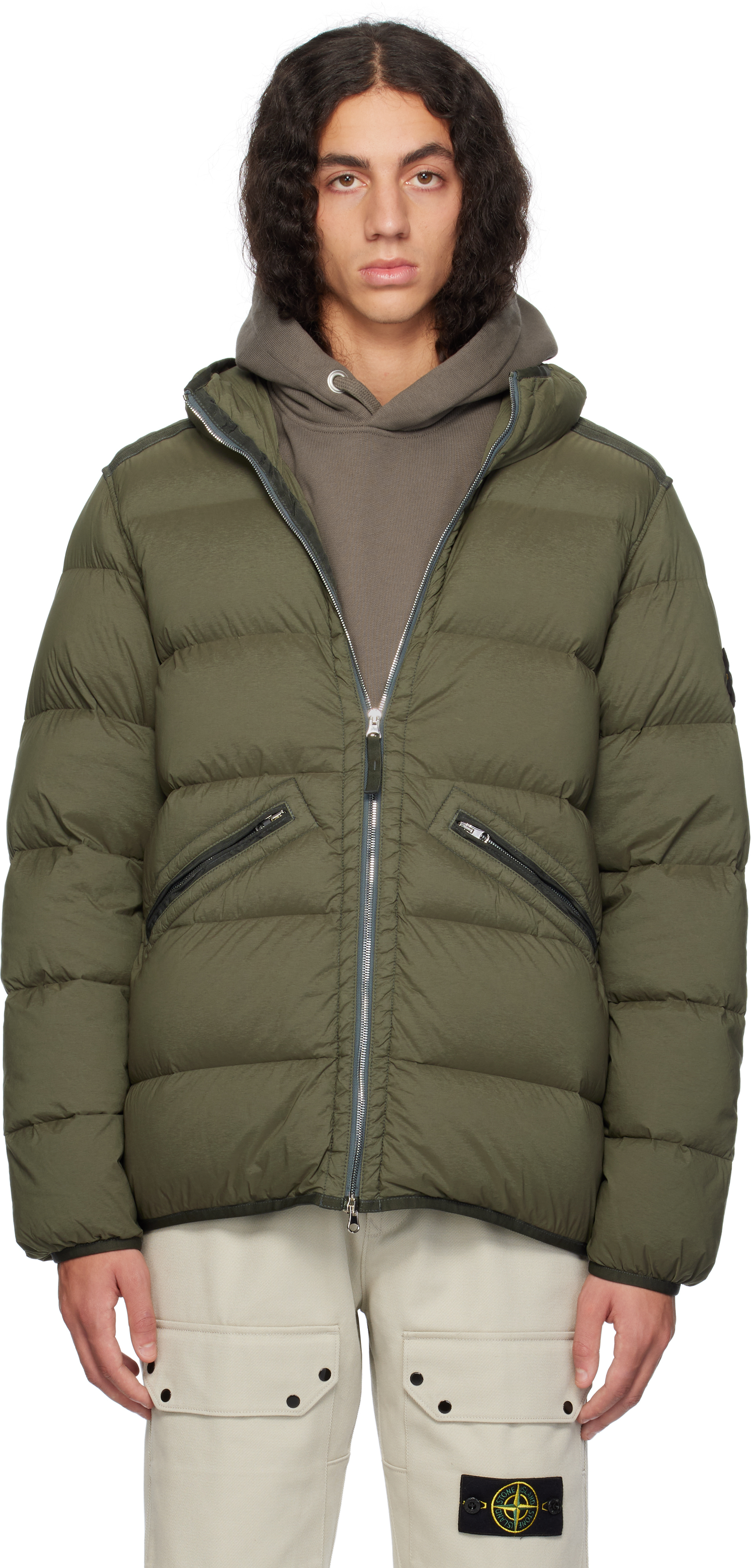 Khaki 43128 Seamless Tunnel Nylon Down Jacket