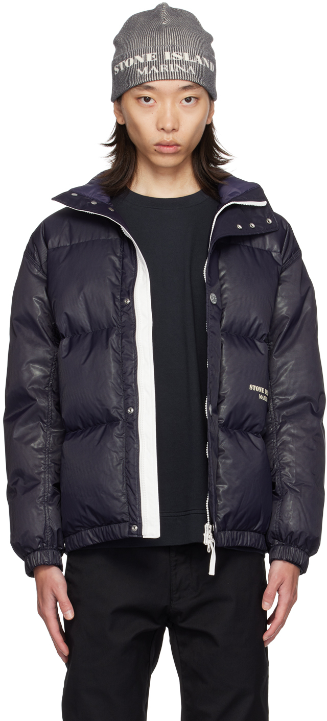 Navy Marina Down Puffer Jacket by Stone Island on Sale