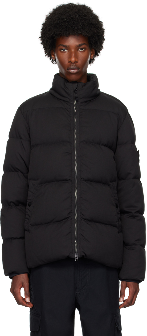 Black Logo Patch Down Jacket by Stone Island on Sale 