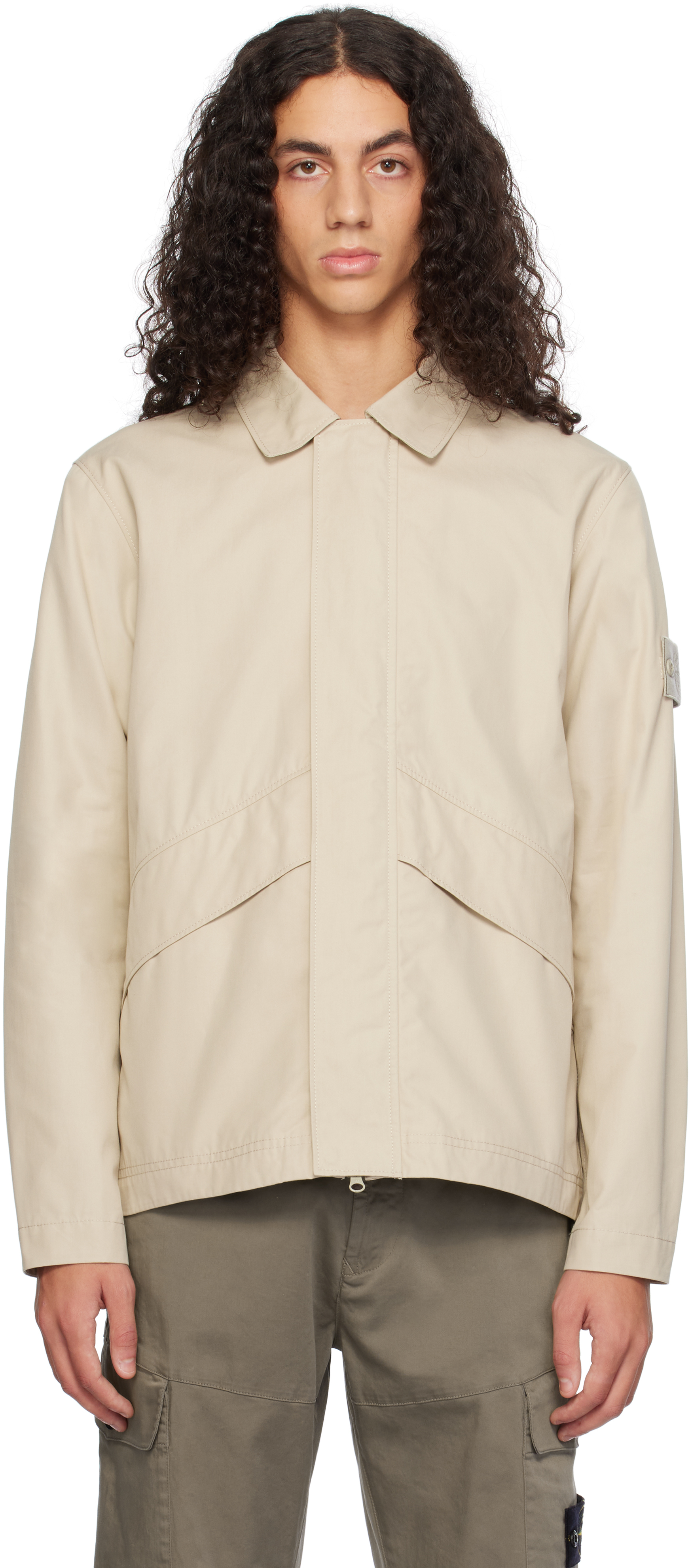 Shop Stone Island Beige 107f1 Weatherproof Cotton Canvas Ghost Overshirt In V0090 Beige