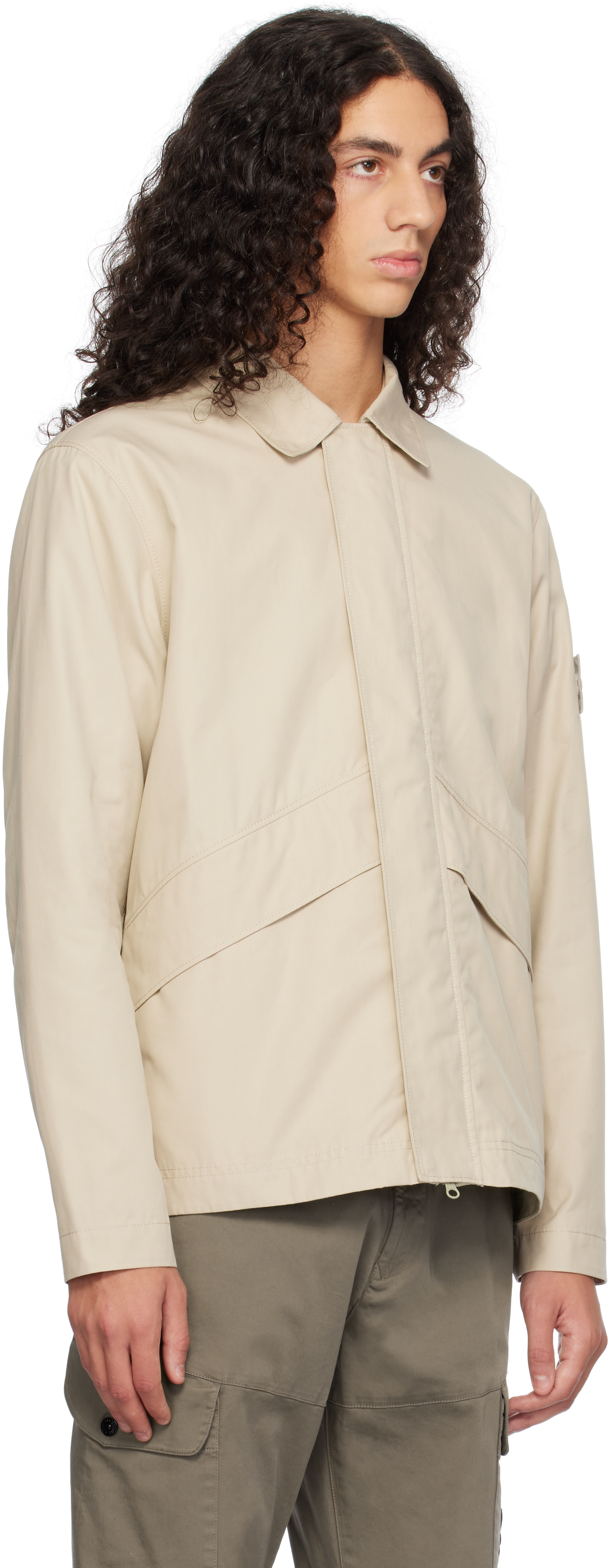 Stone Island Beige 107f1 Weatherproof Cotton Canvas Ghost Overshirt In V0090 Beige