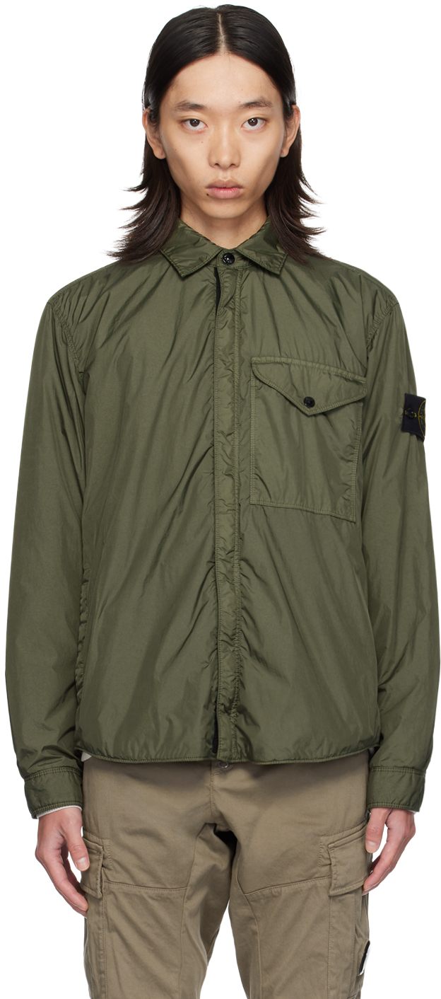 Khaki overshirt stone island online