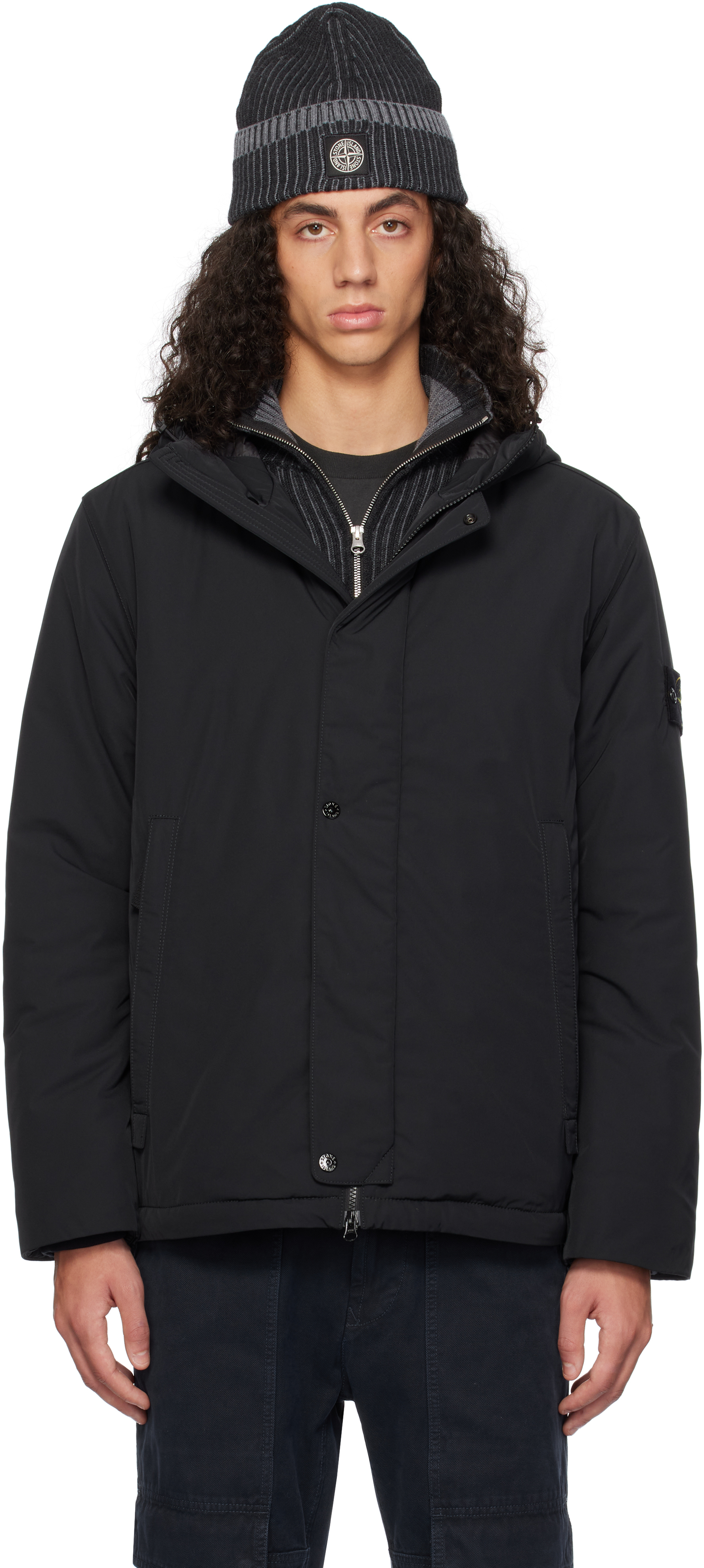 Black 43426 Micro Twill Jacket by Stone Island on Sale