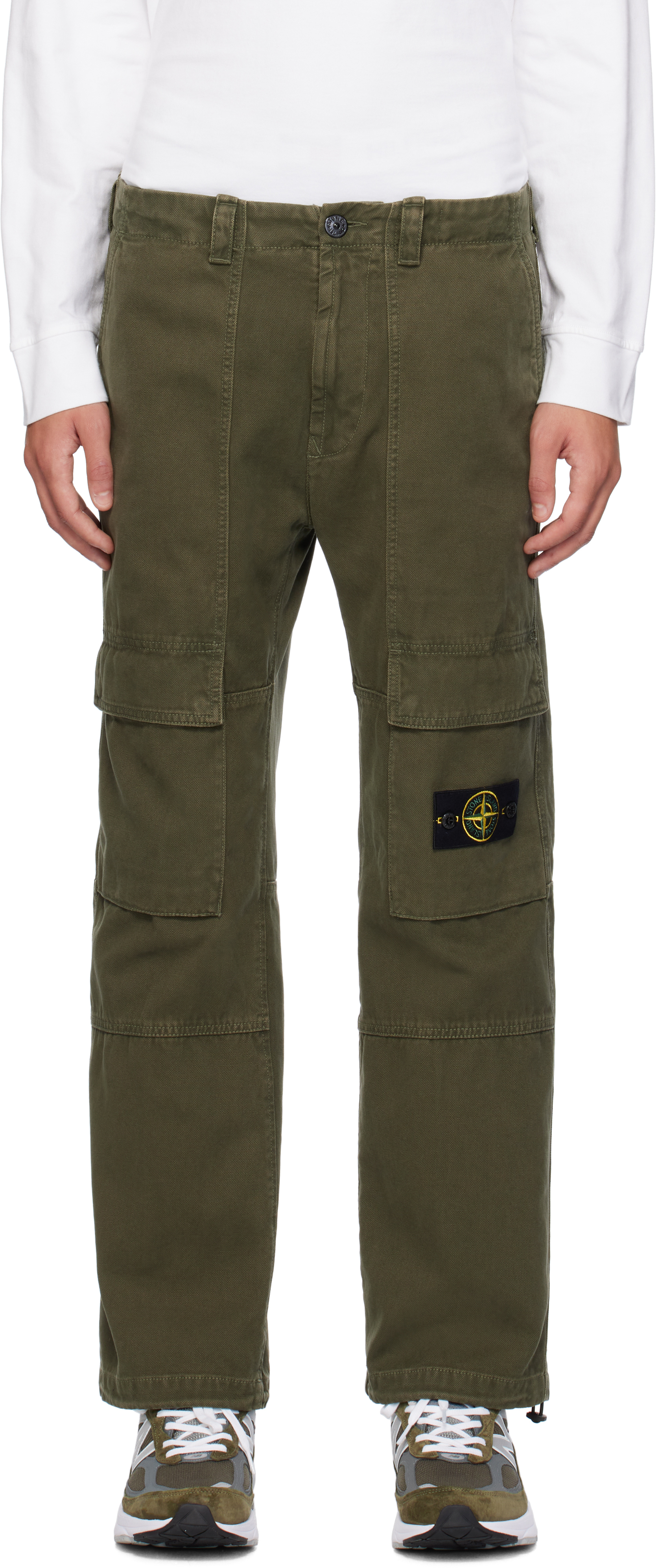 Shop Stone Island Green 30601 Panama Cotton 'old' Effect Cargo Pants In V0159 Musk