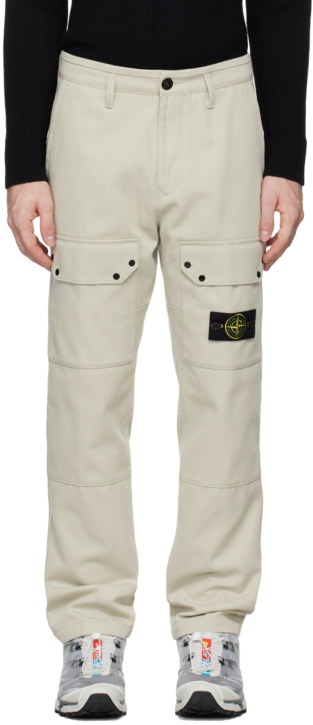 Shop Stone Island Beige Logo Patch Cargo Pants In V0097 Plaster