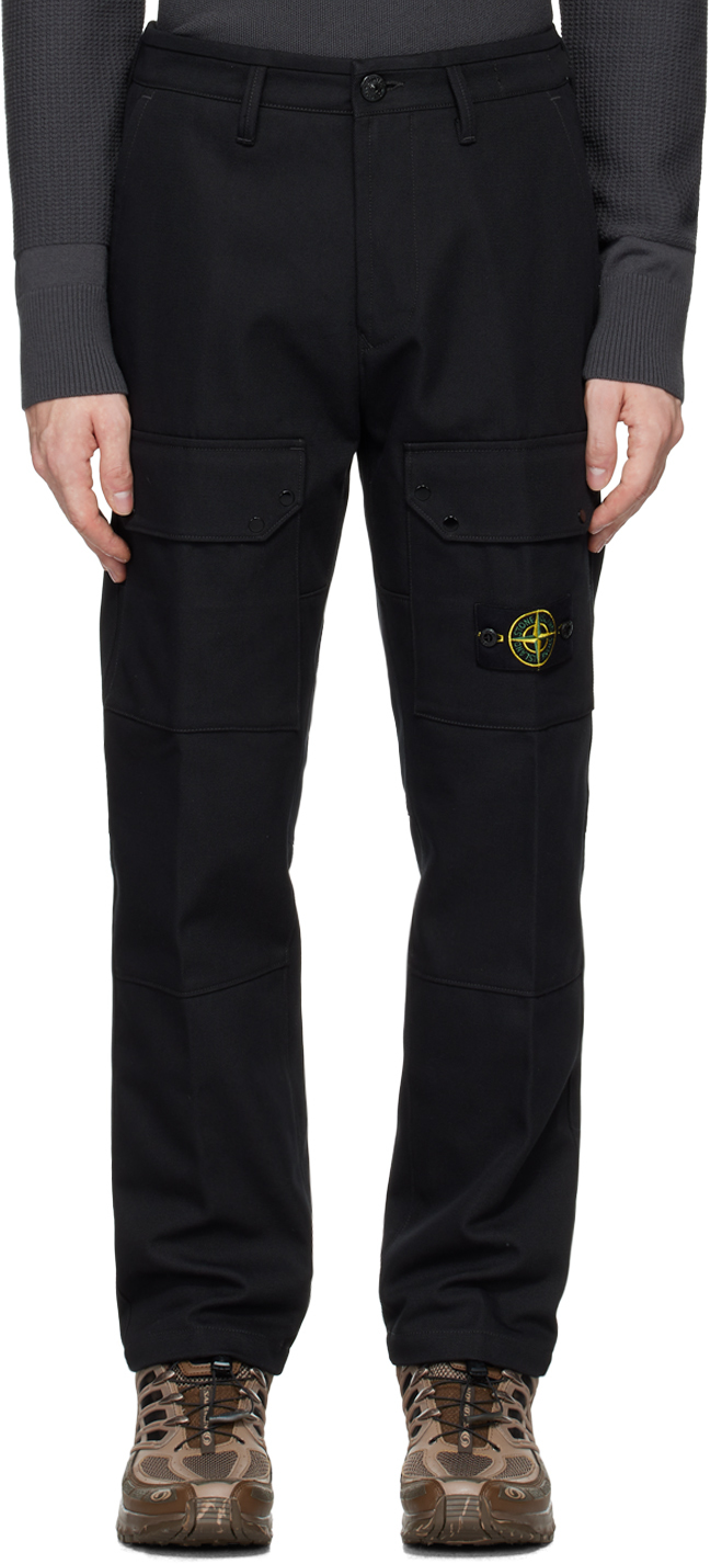 Shop Stone Island Black Logo Patch Cargo Pants In V0029 Black