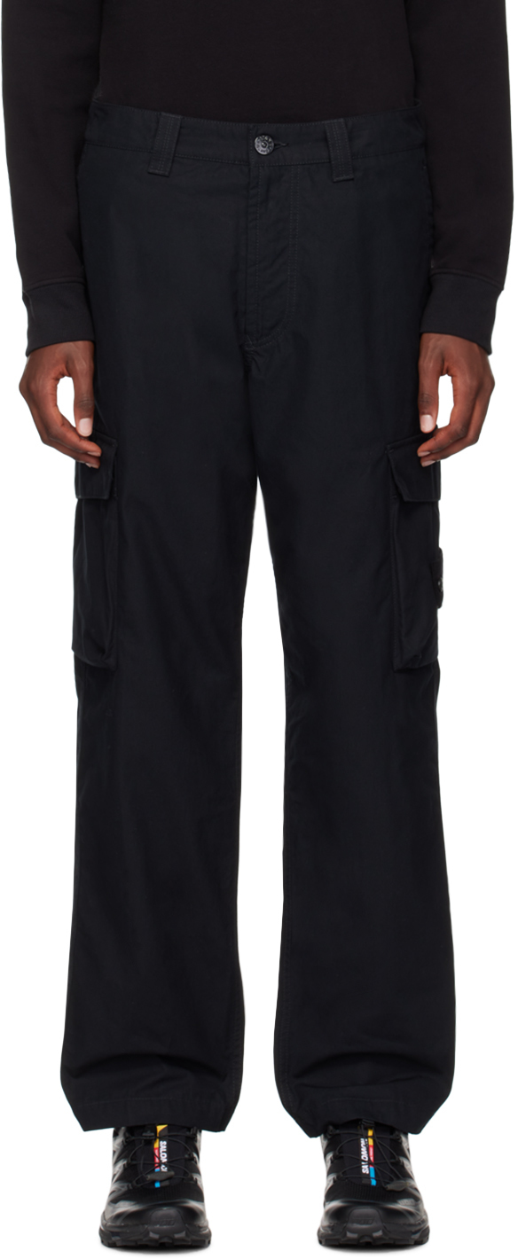 Shop Stone Island Black Logo Patch Cargo Pants In V0029 Black