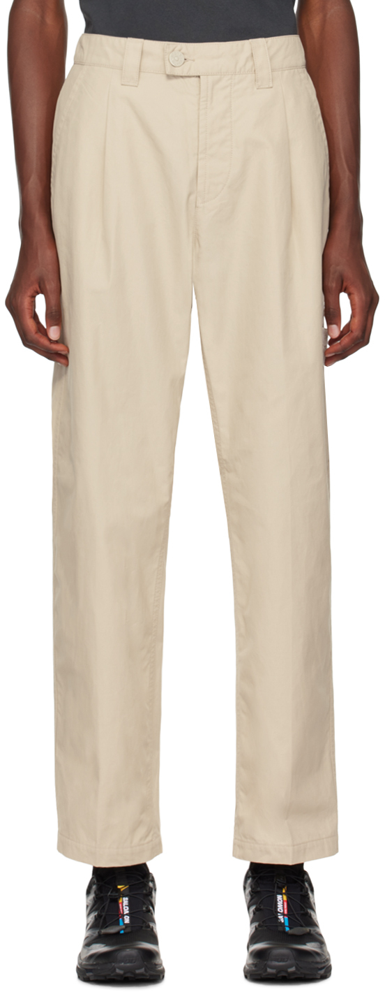 Shop Stone Island Beige Logo Patch Trousers In V0090 Beige