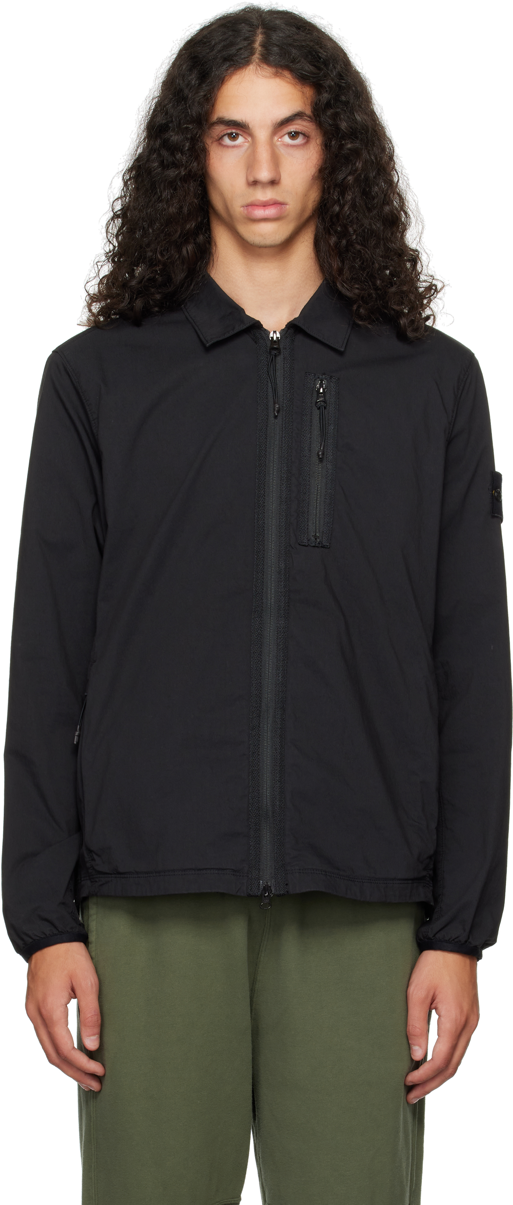 Stone Island Black Twill Zip Overshirt Jacket In V0029 Black