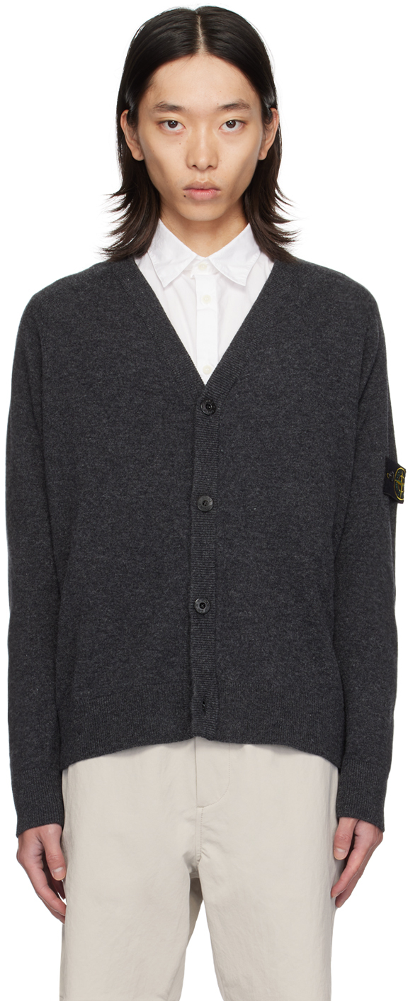 Shop Stone Island Gray Patch Cardigan In V0m62 Melange Lead