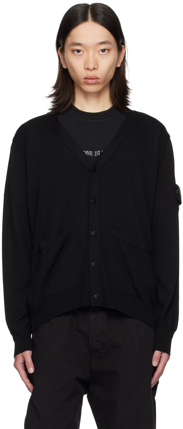 Shop Stone Island Black Patch Cardigan In V0029 Black