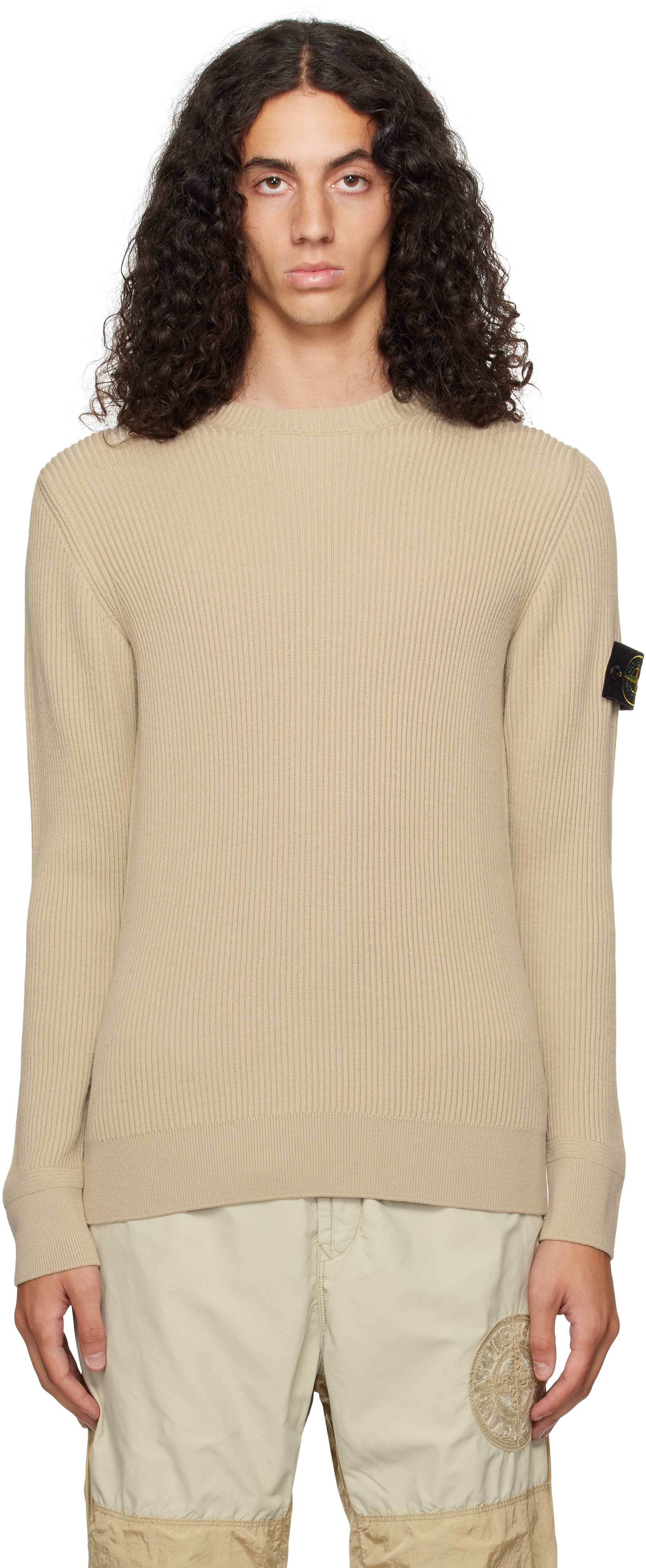 Stone Island Beige Full Rib Rws Wool Sweater In V0097 Plaster