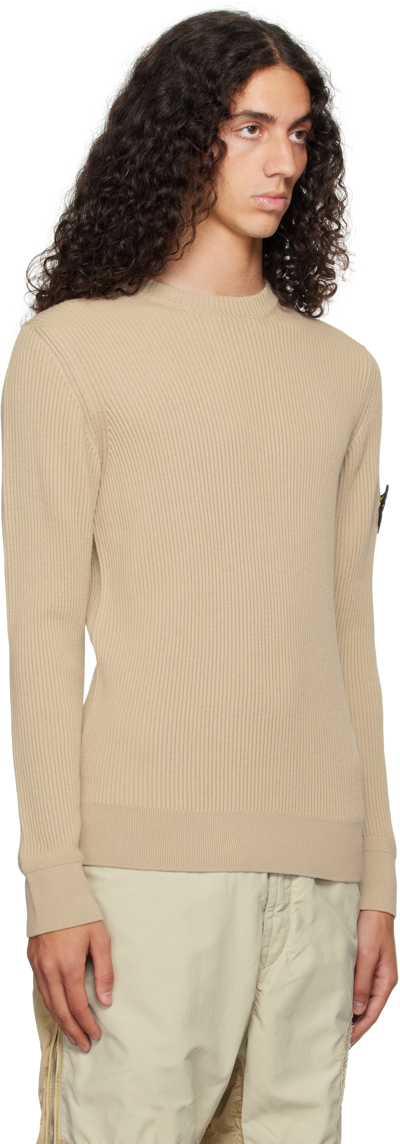 Stone Island Beige Full Rib Rws Wool Sweater In V0097 Plaster