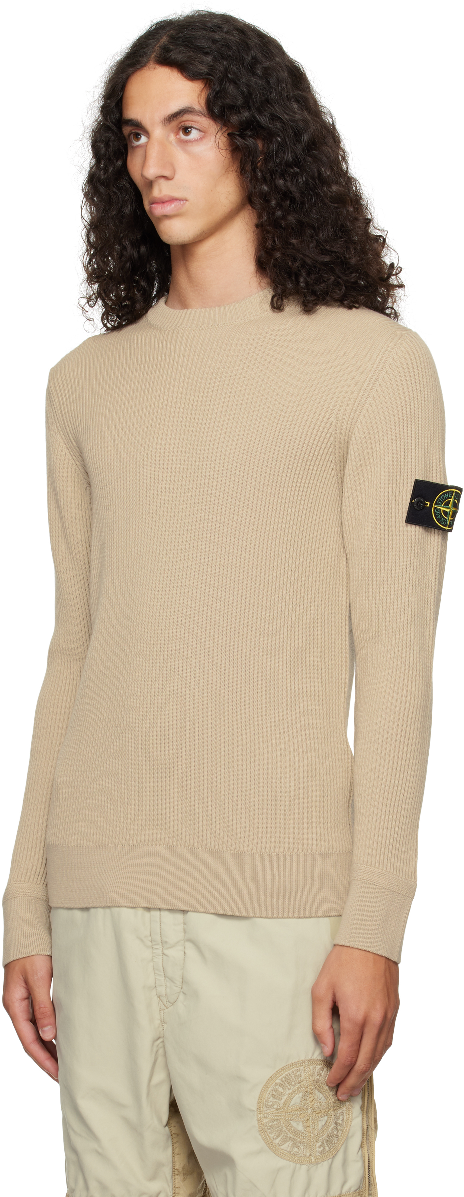 Stone Island Beige Full Rib Rws Wool Sweater In V0097 Plaster