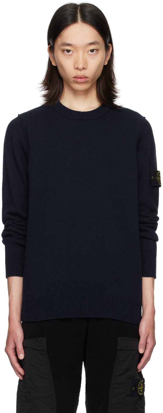 Shop Stone Island Navy Patch Sweater In A0020 Navy Blue