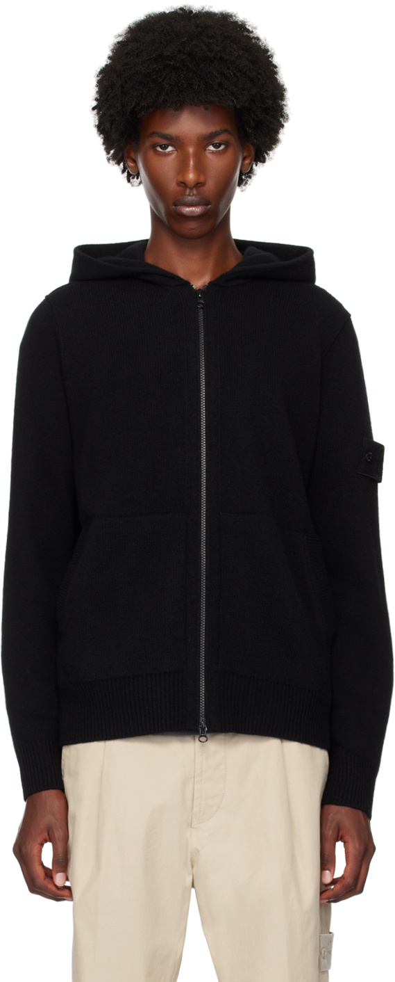 Shop Stone Island Black Hooded Sweater In V0029 Black