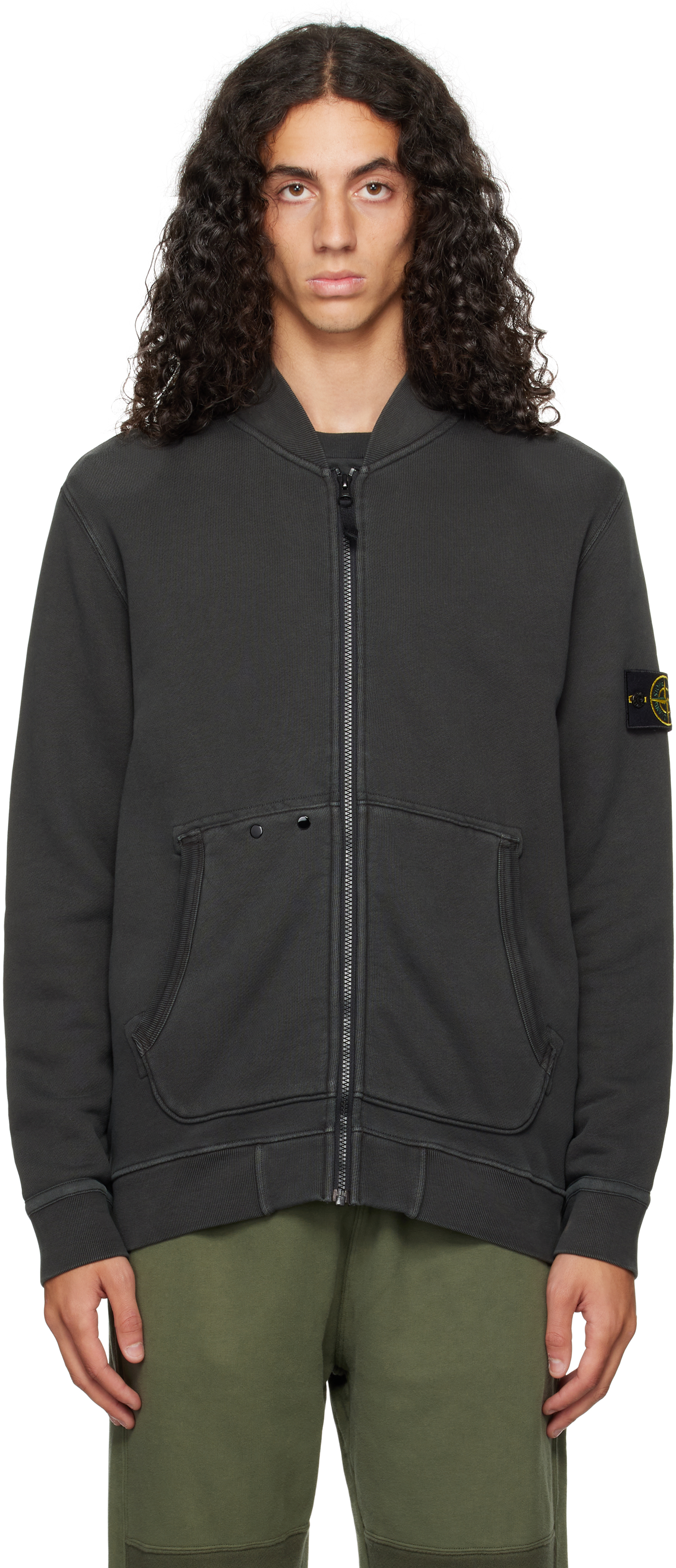 Shop Stone Island Gray French Terry Bomber Jacket In V0162 Lead Grey