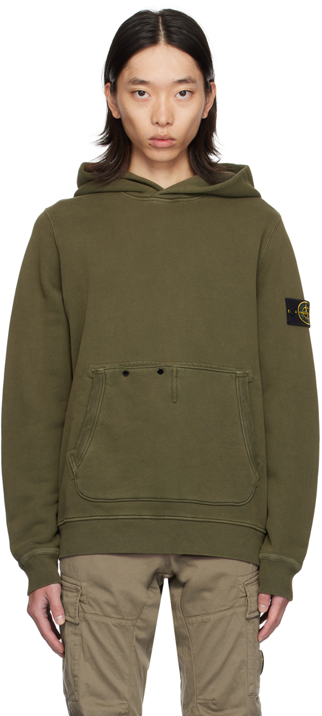 Shop Stone Island Green Patch Hoodie In V0159 Musk