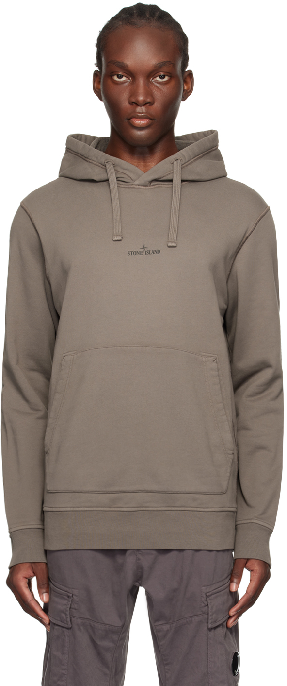 Taupe Printed-Logo Hoodie