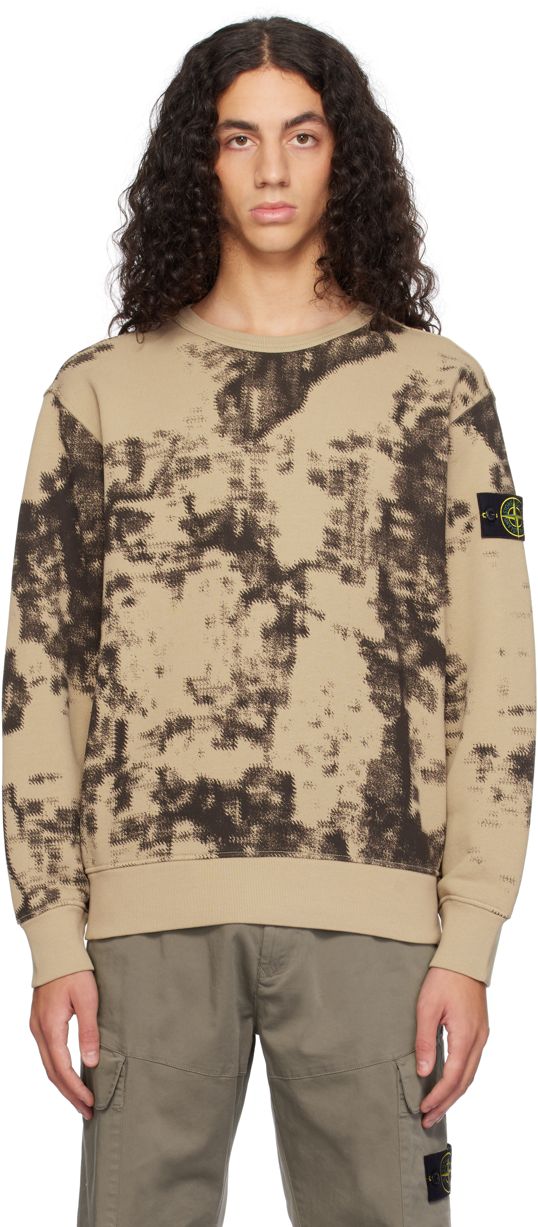 Beige & Brown Fire Ice Print Sweatshirt