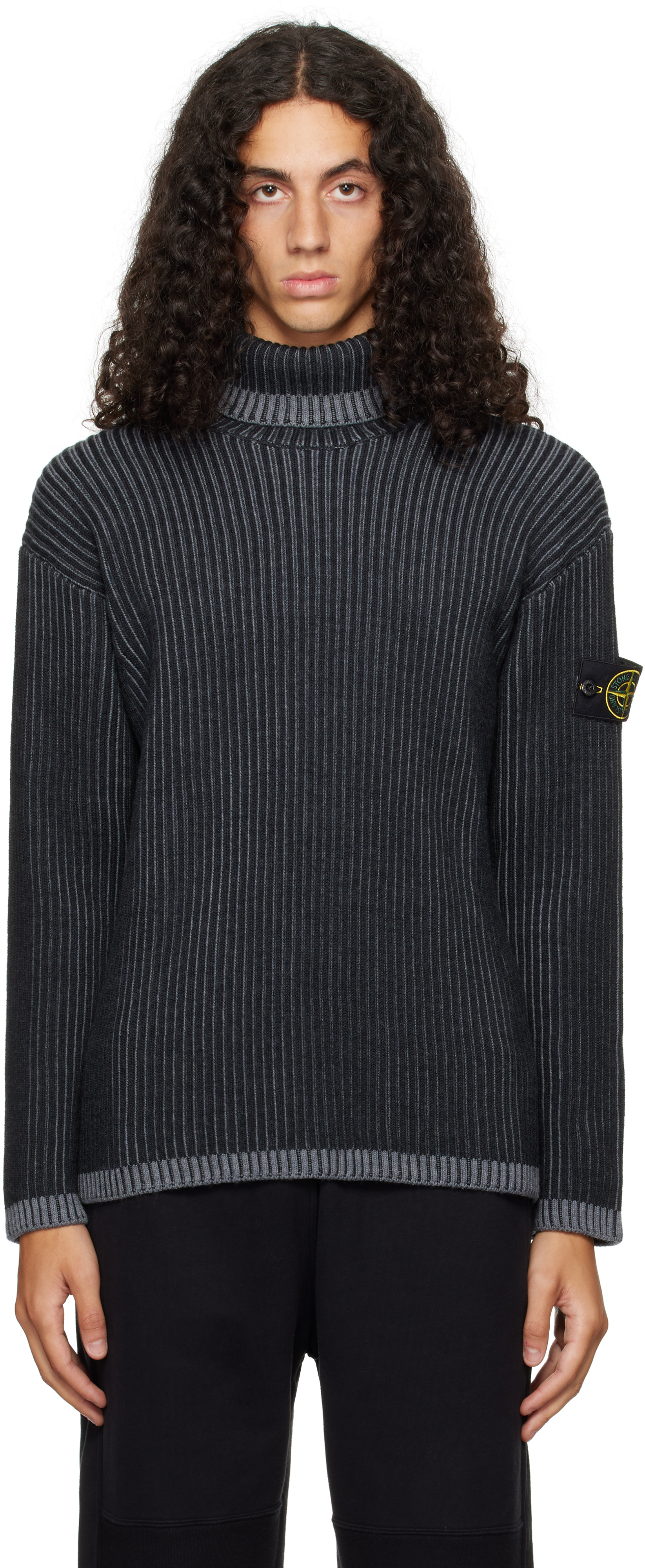 Gray Ribbed Rollneck Knit Turtleneck