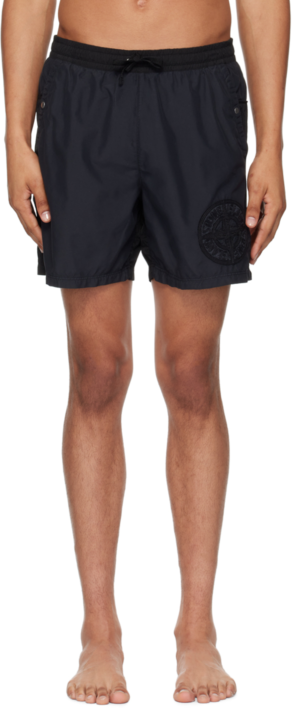 Black Embroidered-Logo Swim Shorts