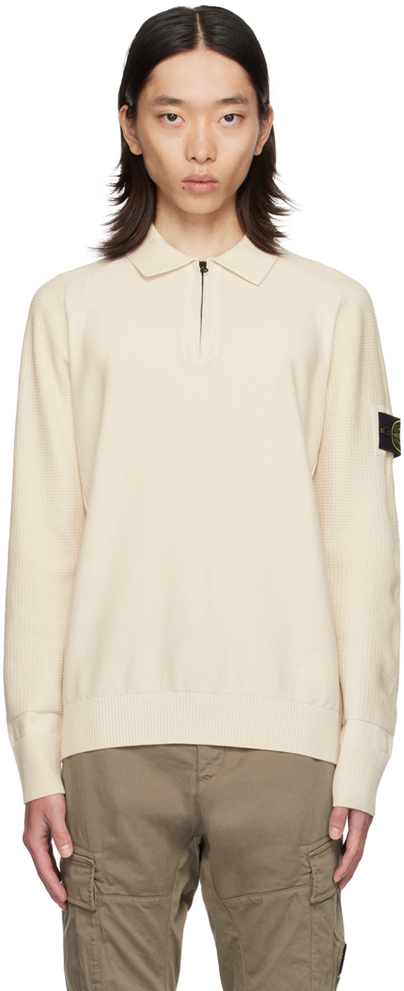 Stone Islandのオフホワイト ハーフジップ ニットポロシャツが