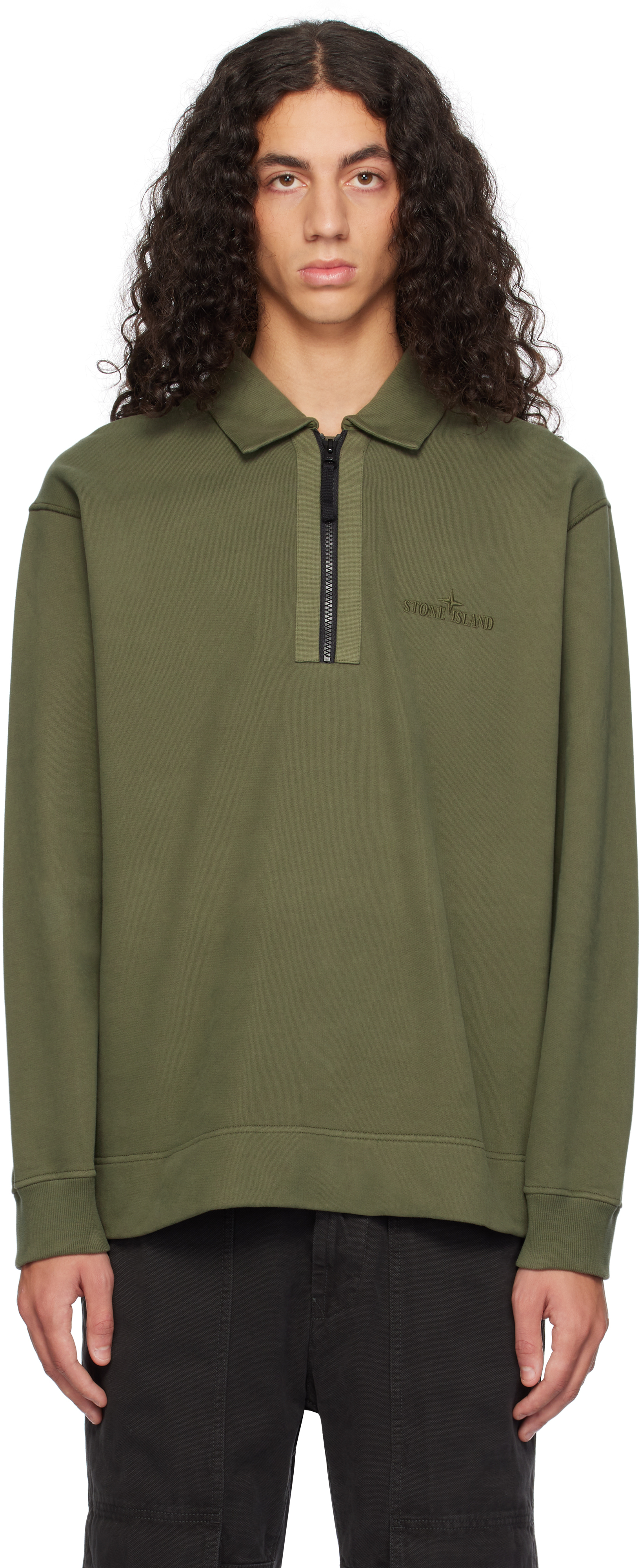 Shop Stone Island Green Half-zip Polo In V0059 Musk