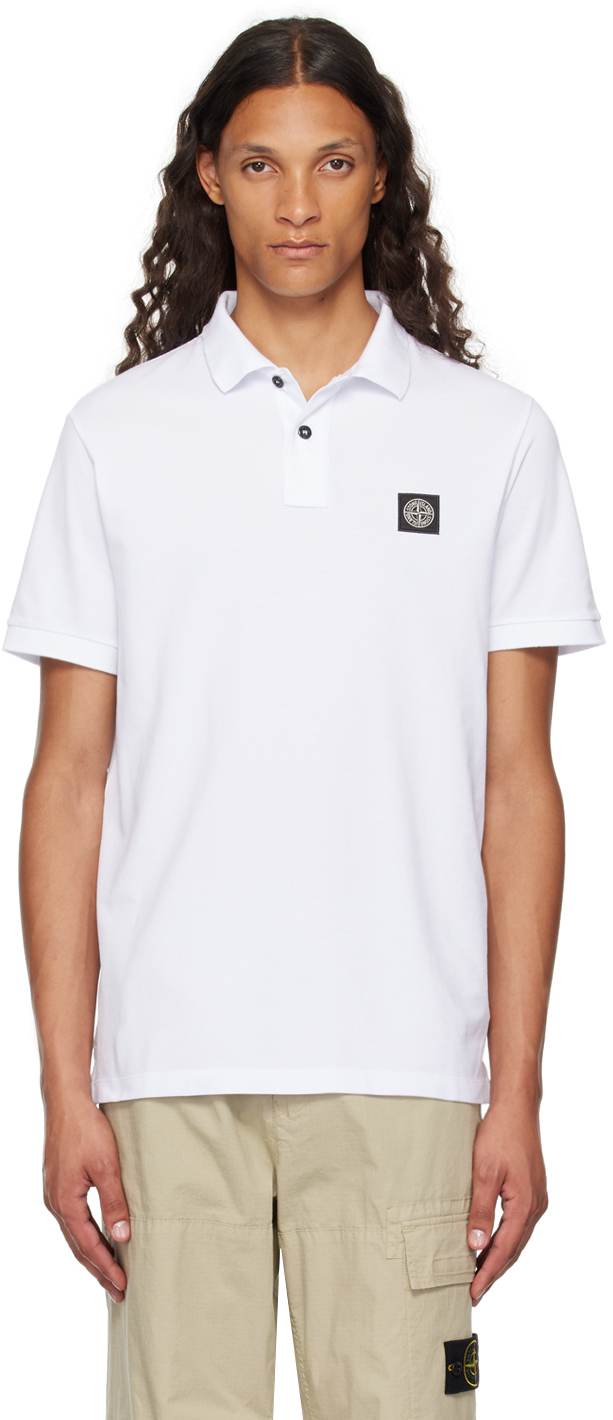 Shop Stone Island White Logo Patch Polo In A0001 White