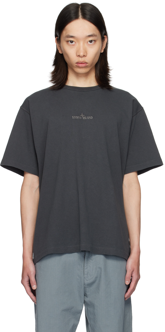 Gray Embroidered-Logo T-Shirt