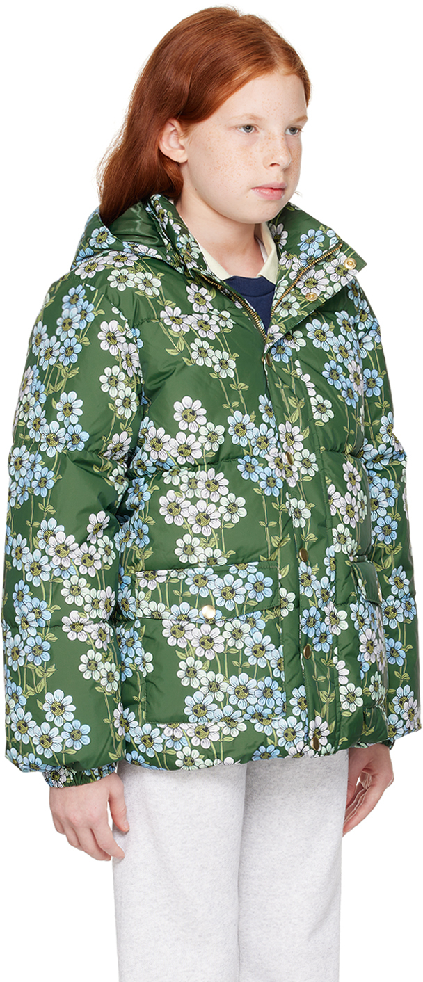 Shop Mini Rodini Kids Green Daisys Puffer Jacket In 75 Green