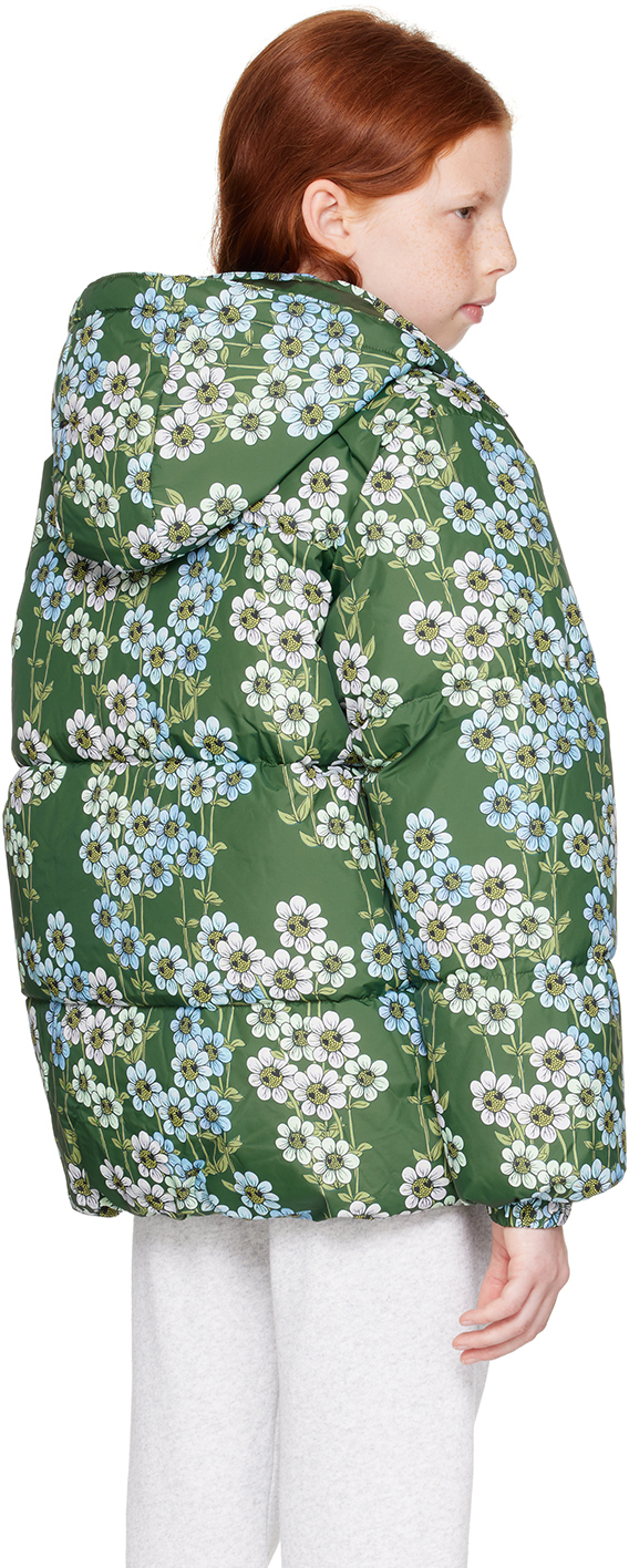 Shop Mini Rodini Kids Green Daisys Puffer Jacket In 75 Green