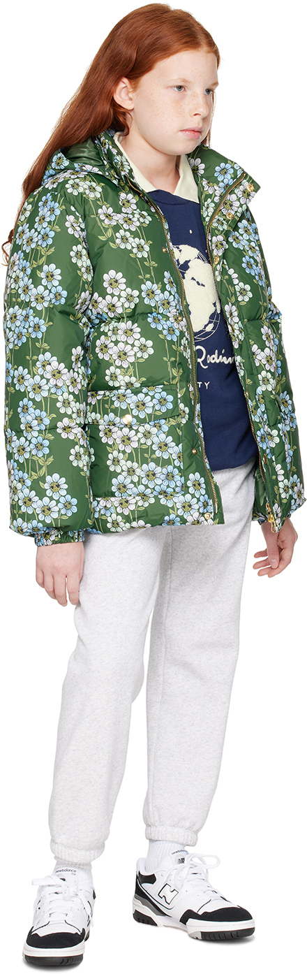Shop Mini Rodini Kids Green Daisys Puffer Jacket In 75 Green