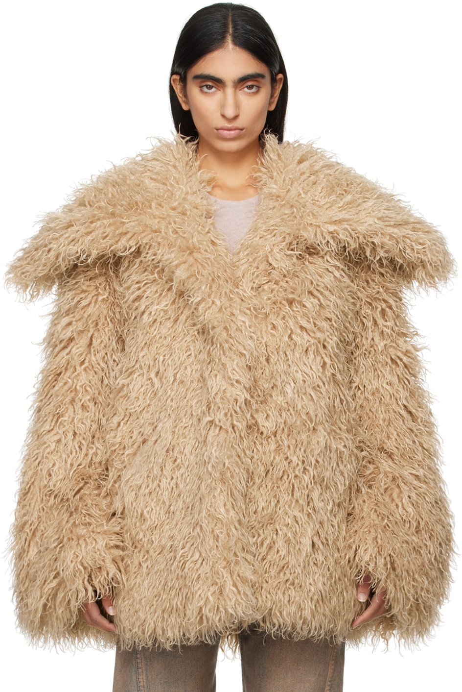 Beige Shag Faux-Fur Coat