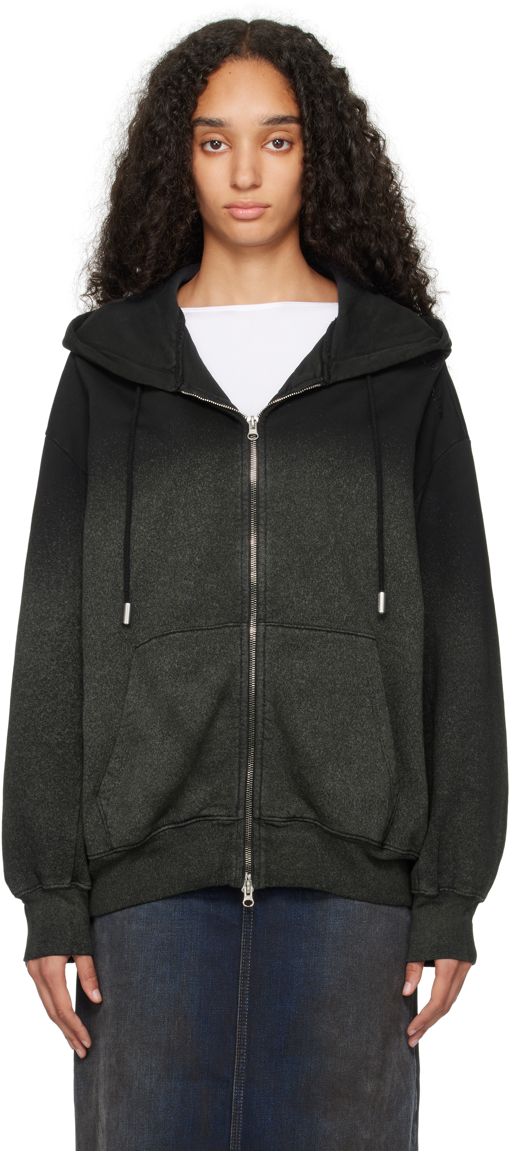 Shop Eckhaus Latta Black Zip Hoodie In Astroturf