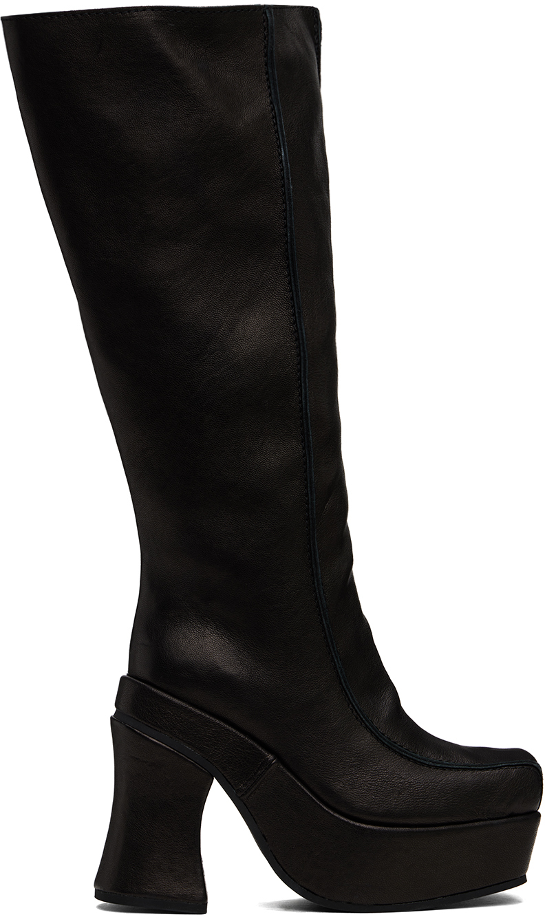 【関税込み】Eckhaus Latta ブラック ニーハイブーツ Black Knee High Boots by Eckhaus Latta on Sale