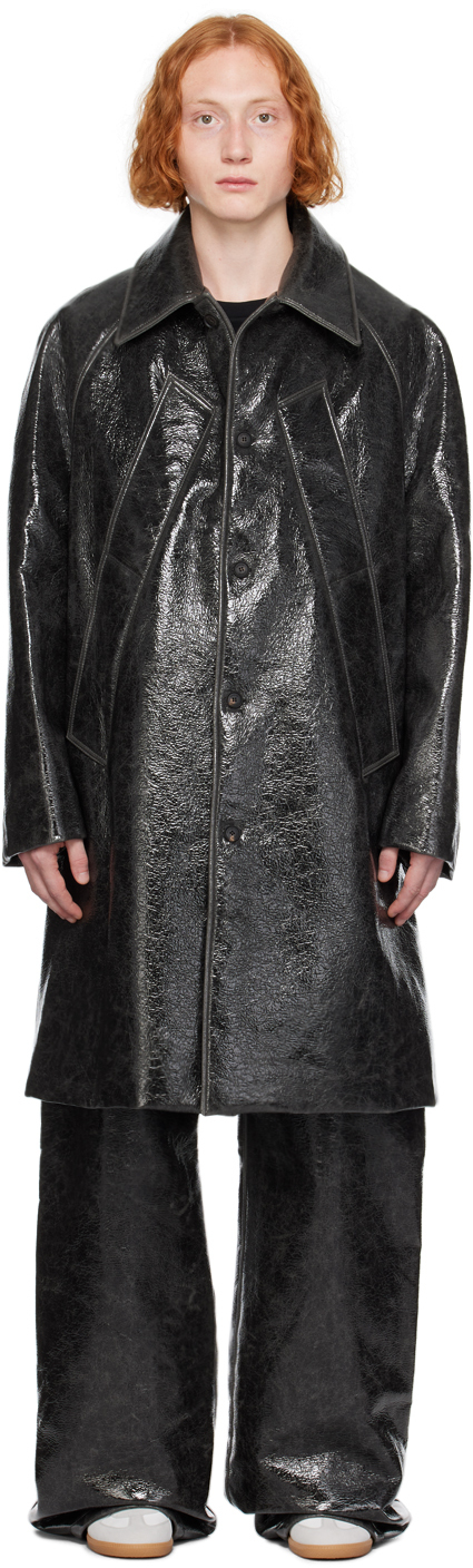 Shop Egonlab Black Vinyle Coat In Vinyle Black