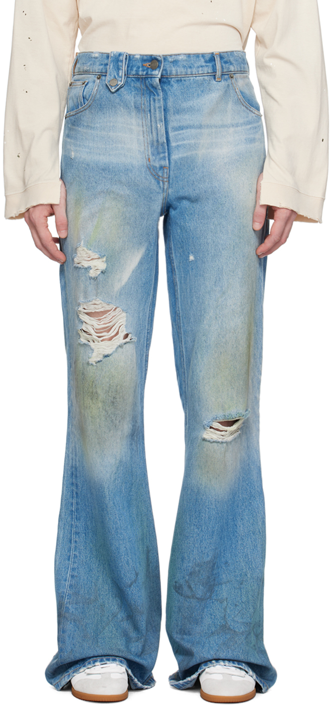 Shop Egonlab Blue Samy Wide Leg Jeans In Denim Blue