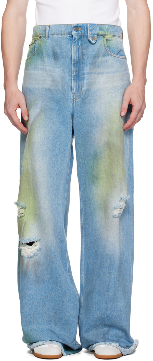 Shop Egonlab Blue Baggy Jeans In Denim Blue