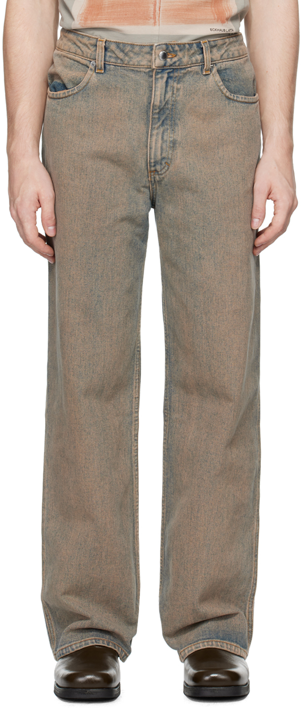 Shop Eckhaus Latta Blue Wide Leg Jeans In Sand