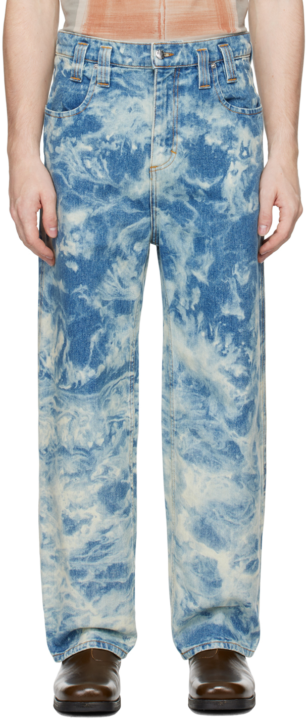 Shop Eckhaus Latta Blue Baggy Jeans In Cloud