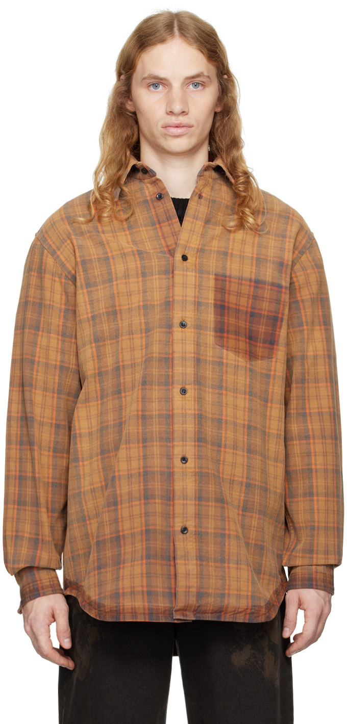 Shop Egonlab Orange Tartan Overshirt In Orange Tartan Cotton