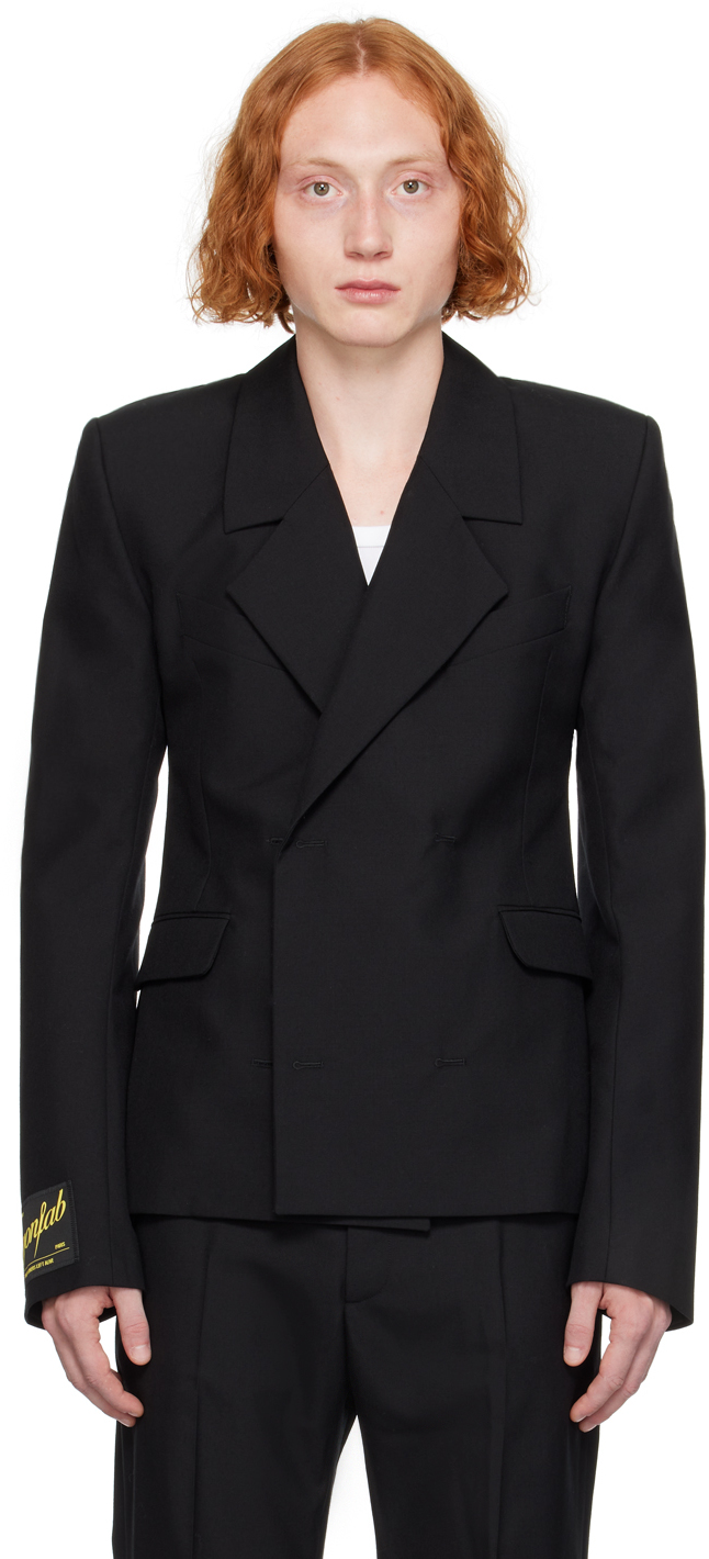 Shop Egonlab Black Double-breasted Blazer In Black Wool Barberis